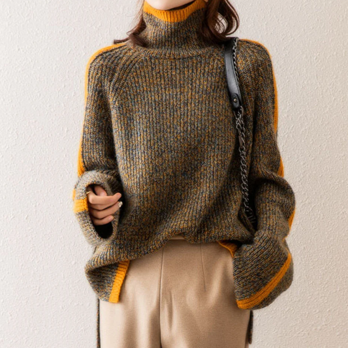 Marie - Mixed knit turtleneck