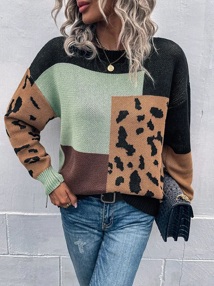 Essencia | Vintage Leopard Patchwork Sweater