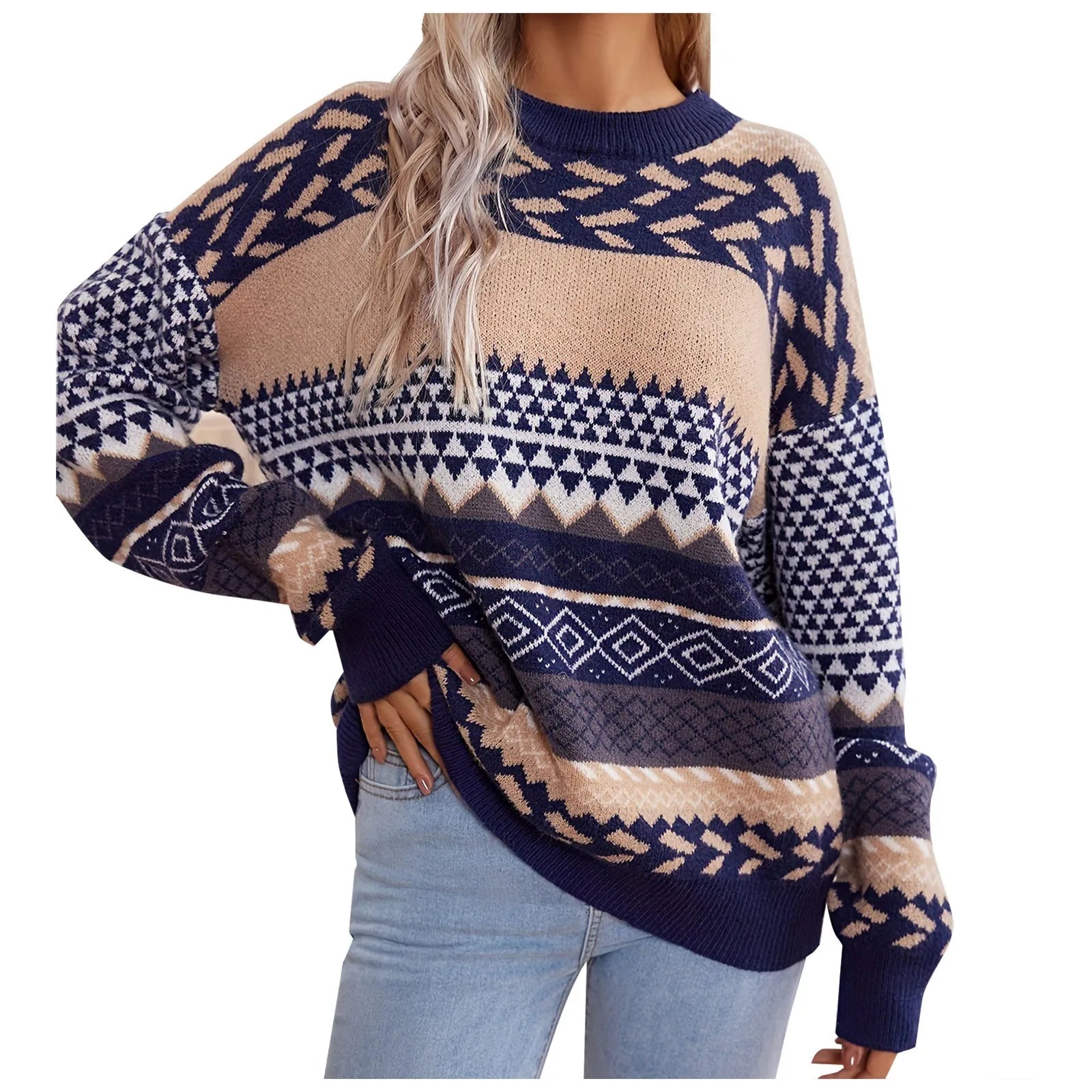 Essencia | Retro Knitted Contrast Sweater