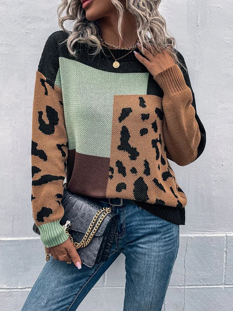 Essencia | Vintage Leopard Patchwork Sweater